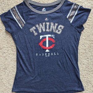 Twins Women's Medium T-Shirt, Blue with Gray Neckline